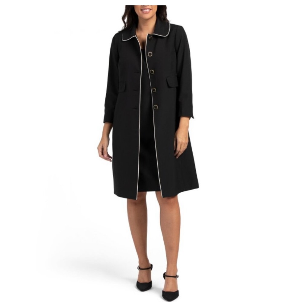 Nipon Boutique Black Coat Blazer with White Trim and Gold Button Accents